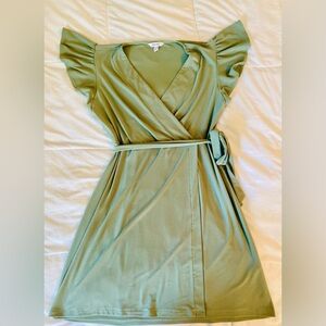 Sage Green Short Sleeve Wrap Dress